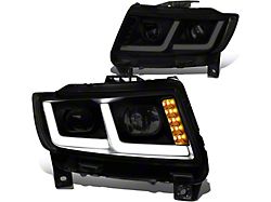 LED DRL Projector Headights; Black Housing; Smoked Lens (11-13 Jeep Grand Cherokee WK2 w/ Factory Halogen Headlights)