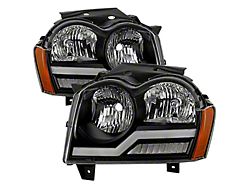 LED Light Bar Headlights; Black Housing; Clear Lens (05-07 Jeep Grand Cherokee WK)