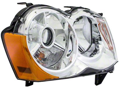 OE Style Headlight; Chrome Housing; Clear Lens; Passenger Side (08-10 Jeep Grand Cherokee WK w/ Factory Non-Leveling HID Headlights)