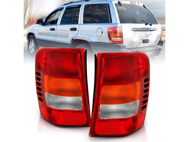 OE Style Tail Lights; Chrome Housing; Dark Red Lens (99-04 Jeep Grand Cherokee WJ)