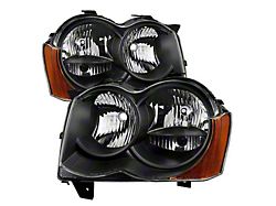 OEM Style Headlights; Black Housing; Clear Lens (08-10 Jeep Grand Cherokee WK w/ Factory Halogen Headlights)