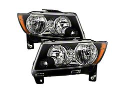 OEM Style Headlights; Black Housing; Clear Lens (11-13 Jeep Grand Cherokee WK2 w/ Factory Halogen Headlights)