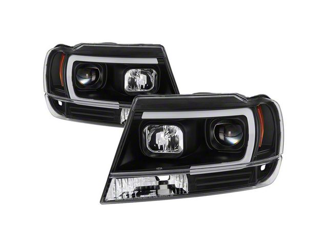 Signature Series Version 2 Light Bar Projector Headlights; Black Housing; Clear Lens (99-04 Jeep Grand Cherokee WJ)