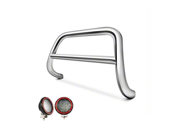 Sport Bull Bar with 5.30-Inch Red Round Flood LED Lights; Stainless Steel (99-04 Jeep Grand Cherokee WJ)