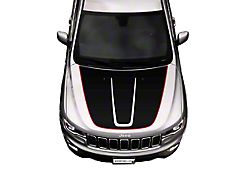 Topographic Map Hood Graphic with Washer Nozzle Cutouts; Black with Red Outline (11-21 Jeep Grand Cherokee WK2, Excluding Trackhawk)