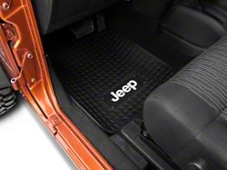 Front Floor Mats with Jeep Logo; Black (66-24 Jeep CJ5, CJ7, Wrangler YJ, TJ, JK & JL)