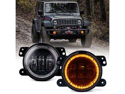 4-Inch Escapade Series 60W LED Fog Lights with Yellow Halo Ring DRL (18-25 Jeep Wrangler JL Rubicon & Sahara w/ Factory Plastic Bumper)