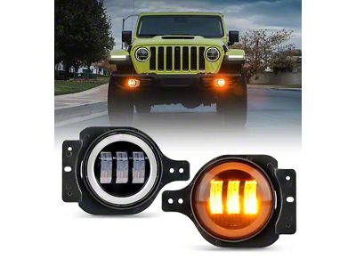 4-Inch III Series Halo LED Fog Lights; Amber (18-24 Jeep Wrangler JL)