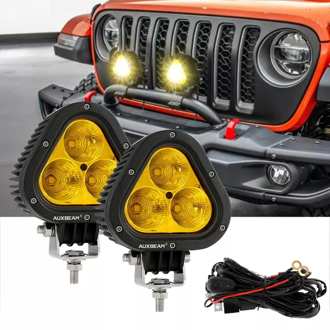 Jeep Wrangler 4-Inch Triangle Yellow LED Pod Lights; Spot Beam ...