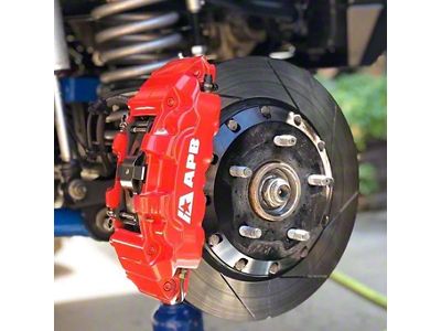 APB 4-Piston Rear Big Brake Kit with 14-Inch Slotted Rotors; Red Calipers (07-18 Jeep Wrangler JK)