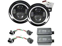 7-Inch Gen I Round LED Projector Headlights with White Halo DRL; Black Housing; Clear Lens (97-18 Jeep Wrangler TJ & JK)