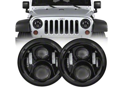 7-Inch Gen II Round LED Projector Headlights; Black Housing; Clear Lens (97-18 Jeep Wrangler TJ & JK)