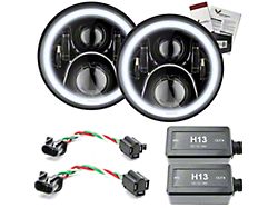 7-Inch Gen II Round LED Projector Headlights with White Halo DRL; Black Housing; Clear Lens (97-18 Jeep Wrangler TJ & JK)