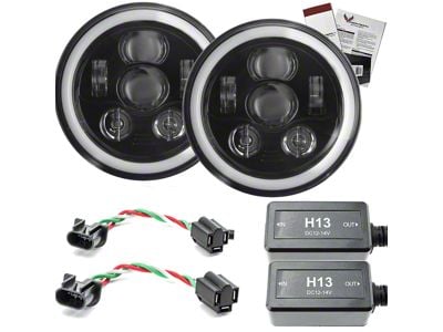 7-Inch Gen III Round LED Projector Headlights with White Halo DRL; Black Housing; Clear Lens (97-18 Jeep Wrangler TJ & JK)