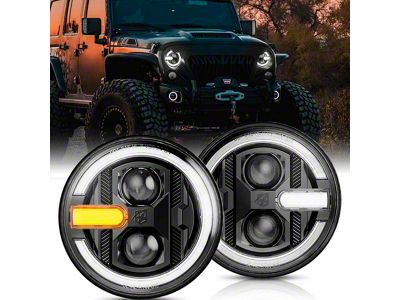 7-Inch Halo Headlights with DRL and Turn Signals; Black Housing; Clear Lens (07-18 Jeep Wrangler JK)