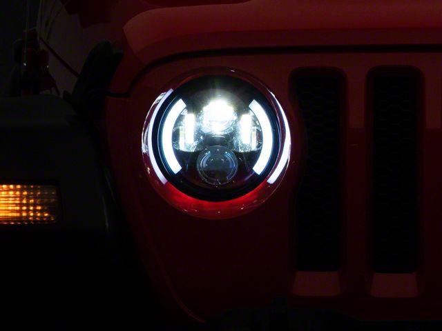 7-Inch LED Headlights with Partial Halo; Black Housing; Clear Lens (18-24 Jeep Wrangler JL)