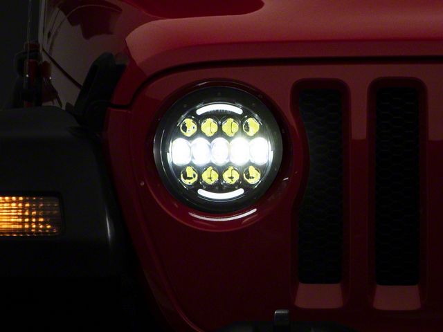 7-Inch LED Headlights with Partial Halo; Black Housing; Clear Lens (18-24 Jeep Wrangler JL)