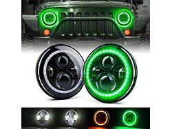 7-Inch Red Halo LED Headlights; Green Housing; Clear Lens (97-18 Jeep Wrangler TJ & JK)