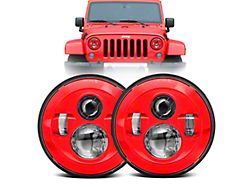 7-Inch Round Colored LED Headlights; Red Housing; Clear Lens (97-18 Jeep Wrangler TJ & JK)