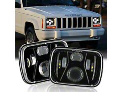 7x6-Inch LED Headlights; Black Housing; Clear Lens (87-95 Jeep Wrangler YJ)