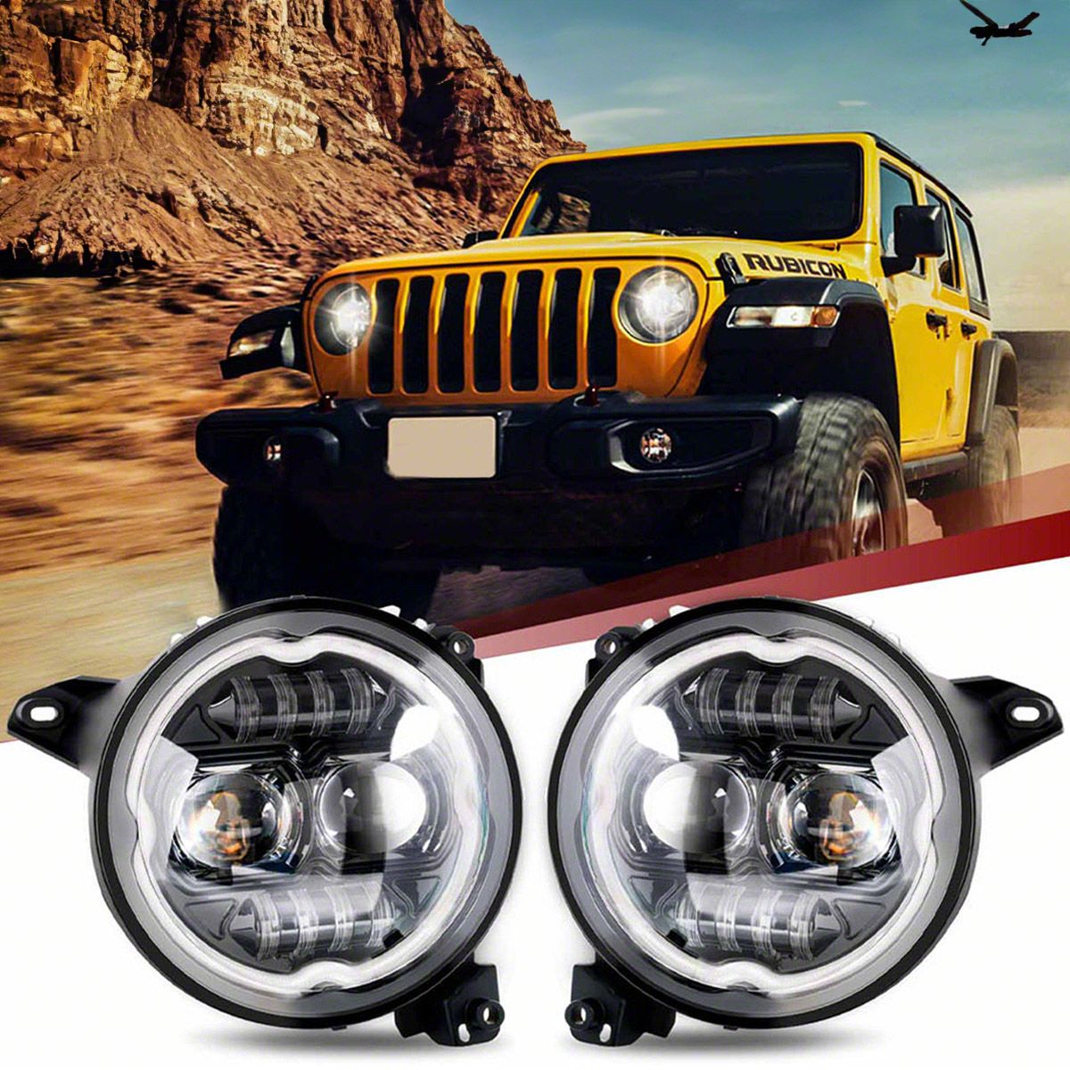 Jeep Wrangler 9-Inch RGB+W Chasing Style LED Headlights with 4-Inch Fog ...