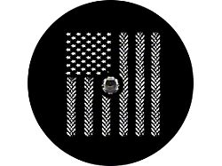 American Flag Tire Tracks Spare Tire Cover with Camera Cutout; Black (18-24 Jeep Wrangler JL)