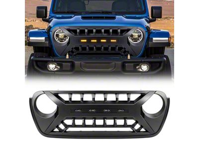 American Modified Armor Grille with Amber Lights; Matte Black (18-25 Jeep Wrangler JL)