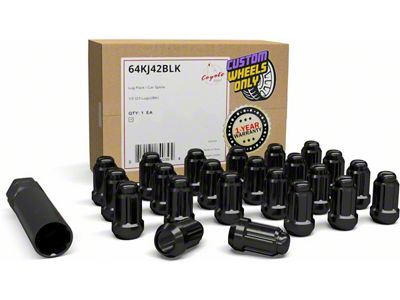 Black 6-Spline Lut Nut Kit; 1/2-Inch x 20; Set of 23 (76-18 Jeep CJ7, Wrangler YJ, TJ & JK)