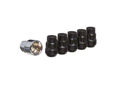 Black Acorn Wheel Locks; 1/2-Inch x 20-Inch; Set of 5 (87-18 Jeep Wrangler YJ, TJ & JK)