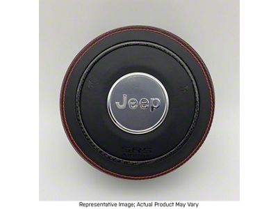Black Leather Steering Wheel Airbag Cover with Blue Stitching and Black Emblems (07-18 Jeep Wrangler JK)