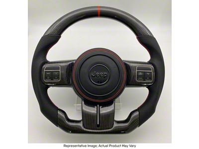 Blue Carbon Fiber and Black Leather Steering Wheel with Trim, Blue Stitching and Black Stripe (07-18 Jeep Wrangler JK)