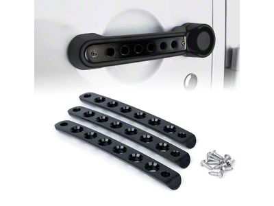 Brushed Aluminum Door Handle Trim Inserts; Black (07-18 Jeep Wrangler JK 2-Door)
