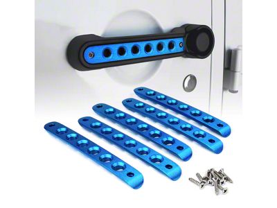 Brushed Aluminum Door Handle Trim Inserts; Blue (07-18 Jeep Wrangler JK 4-Door)