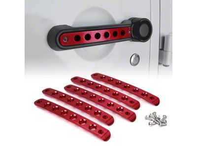 Brushed Aluminum Door Handle Trim Inserts; Red (07-18 Jeep Wrangler JK 4-Door)