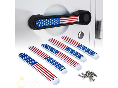 Brushed Aluminum Door Handle Trim Inserts; US Flag (07-18 Jeep Wrangler JK 4-Door)