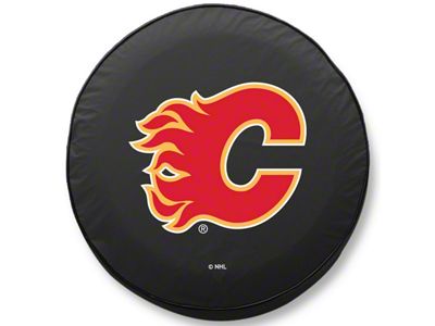 Calgary Flames Spare Tire Cover with Camera Port; Black (18-24 Jeep Wrangler JL)