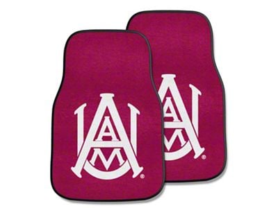 Carpet Front Floor Mats with Alabama Agricultural and Mechanical University Logo; Maroon (Universal; Some Adaptation May Be Required)