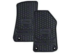 Custom Fit Front Floor Mats with Jeep Wrangler Logo; Black (18-25 Jeep Wrangler JL)