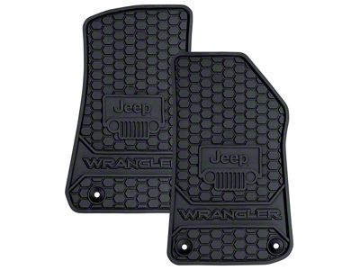 Custom Fit Front Floor Mats with Jeep Wrangler Logo; Black (18-25 Jeep Wrangler JL)