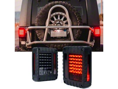 Defender Series LED Tail Lights; Black Housing; Clear Lens (07-18 Jeep Wrangler JK)