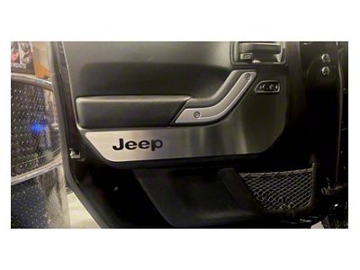 Door Guards with Jeep Logo Inlay; Front; Black Carbon Fiber (07-18 Jeep Wrangler JK)