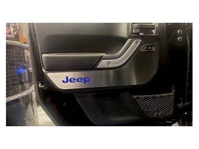 Door Guards with Jeep Logo Inlay; Front; Blue Carbon Fiber (07-18 Jeep Wrangler JK)