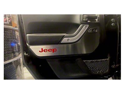 Door Guards with Jeep Logo Inlay; Front; Red Carbon Fiber (07-18 Jeep Wrangler JK)