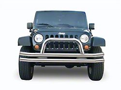 Double Tube Front Bumper with Hoop; Stainless Steel (76-06 Jeep CJ5, CJ7, Wrangler YJ & TJ)