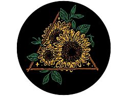 Drawn Sunflower Spare Tire Cover with Camera Cutout; Black (18-24 Jeep Wrangler JL)