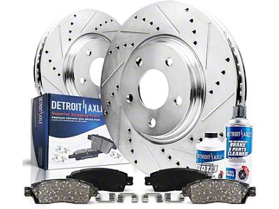 Drilled and Slotted Brake Rotor, Pad, Brake Fluid and Cleaner Kit; Front (1999 Jeep Wrangler TJ w/ 3-Inch Cast Rotors; 00-06 Jeep Wrangler TJ)