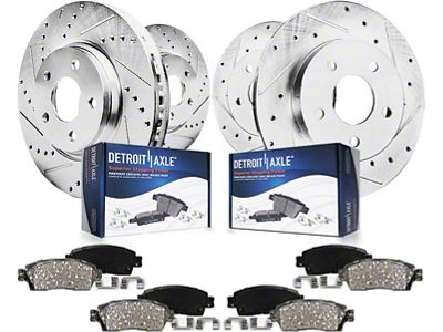 Drilled and Slotted Brake Rotor and Pad Kit; Front and Rear (07-18 Jeep Wrangler JK)