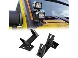 Dual A-Pillar Pod Light Lower Windshield Mounting Brackets; Textured Black (07-18 Jeep Wrangler JK)