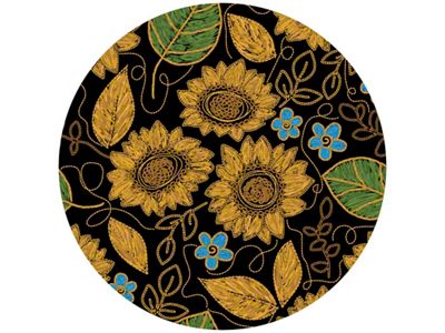 Faux Embroidered Sunflower Spare Tire Cover with Camera Cutout; Black (18-24 Jeep Wrangler JL)