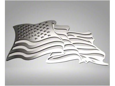 Flowing American Flag Emblem; Stainless Steel with Thin Red Line (Universal; Some Adaptation May Be Required)